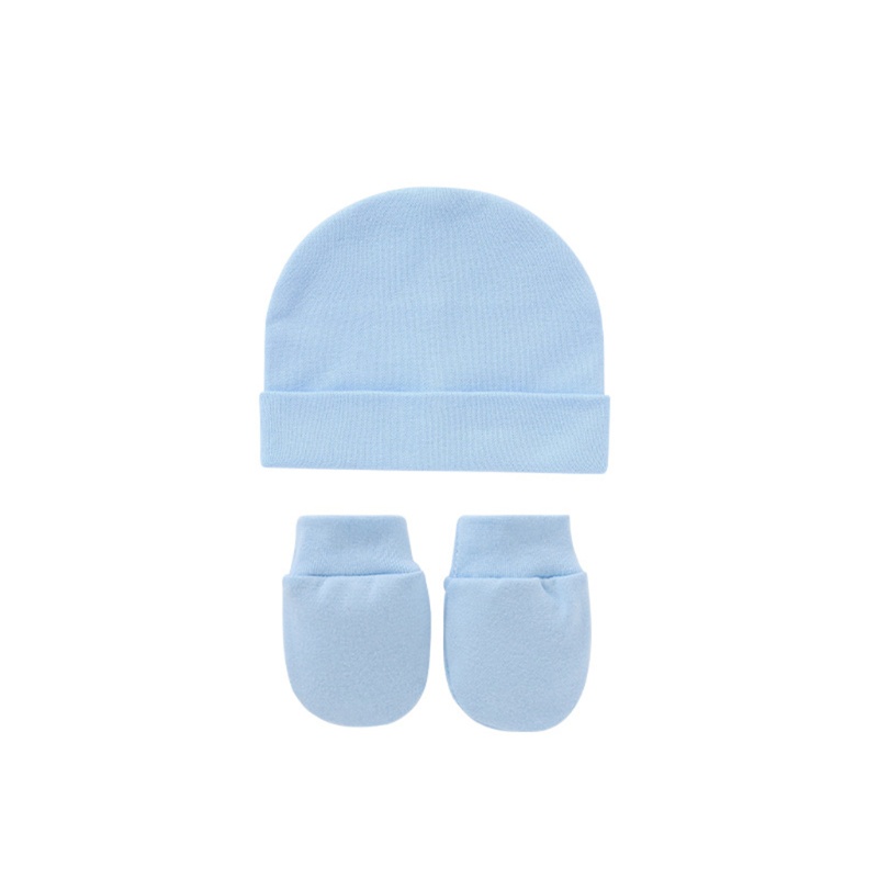 Haha Bộ Khăn Quấn Đầu + Đôi Găng Tay Cotton Mềm Mại Màu Trơn Không Trầy Xước Thoải Mái Cho Bé Sơ Sinh