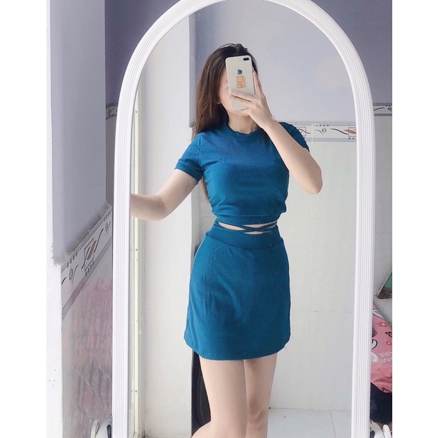[ẢNH THẬT] Set bộ áo crotop dây buộc eo+chân váy siêu xinh