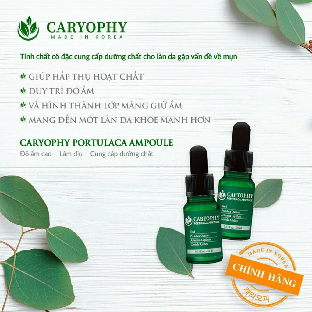 [HÀNG CHÍNH HÃNG] Tinh Chất Chiết Xuất Rau Má Ngừa Mụn Caryophy Portulaca Ampoule 10ml