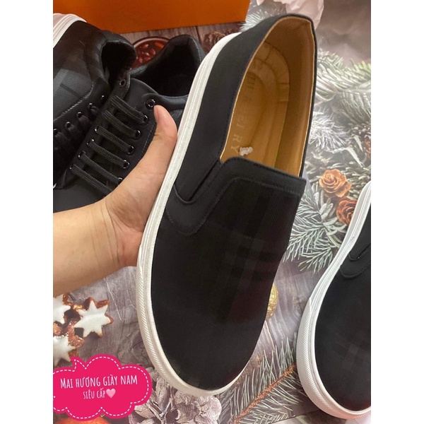 Giày thể thao nam burberry đen buộc dây . Giày lười slipon buberry kẻ đen siêu cấp kèm hộp