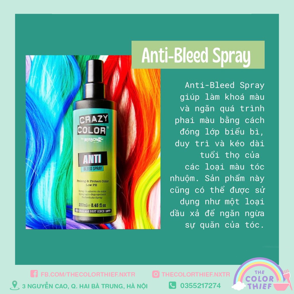 Xịt khoá màu Crazy Color Anti-Bleed cho tóc nhuộm