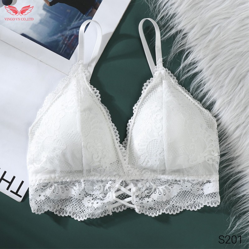 VINGO Áo Lót Bra Nữ Ren Hoa Mềm Dây Đan Chéo Ngực Không Gọng Đệm Mỏng Gợi Cảm S201 VNGO