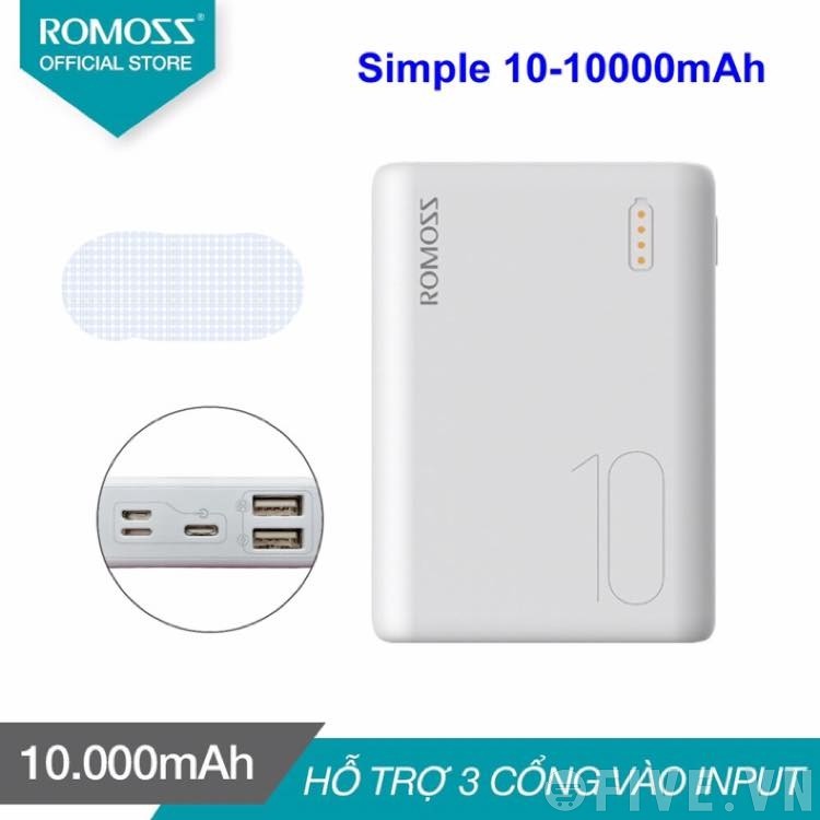 pin dự phòng romoss simple 10 nhỏ gọn chính hãng