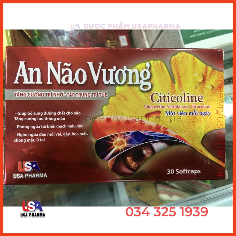 Viên bổ não AN NÃO VƯƠNG giúp tăng cường trí nhớ, tăng tuần hoàn máu não, ngừa tai biến - Hộp 30 viên | MediUSA