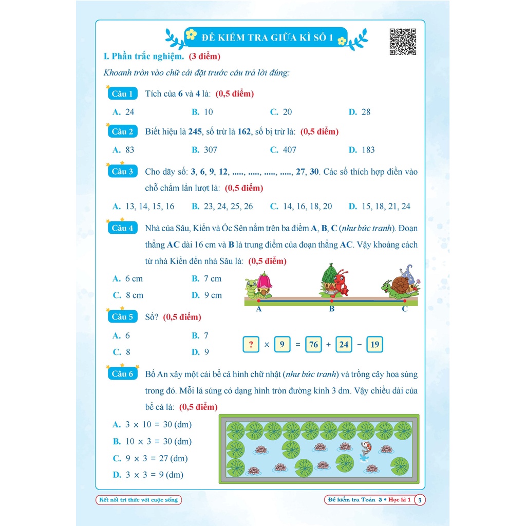 Sách - Đề Kiểm Tra Toán Lớp 3 Học Kì 1 - Kết Nối Tri Thức Với Cuộc Sống 1 Quyển - Nhà Sách An Trí Đức - QK 305