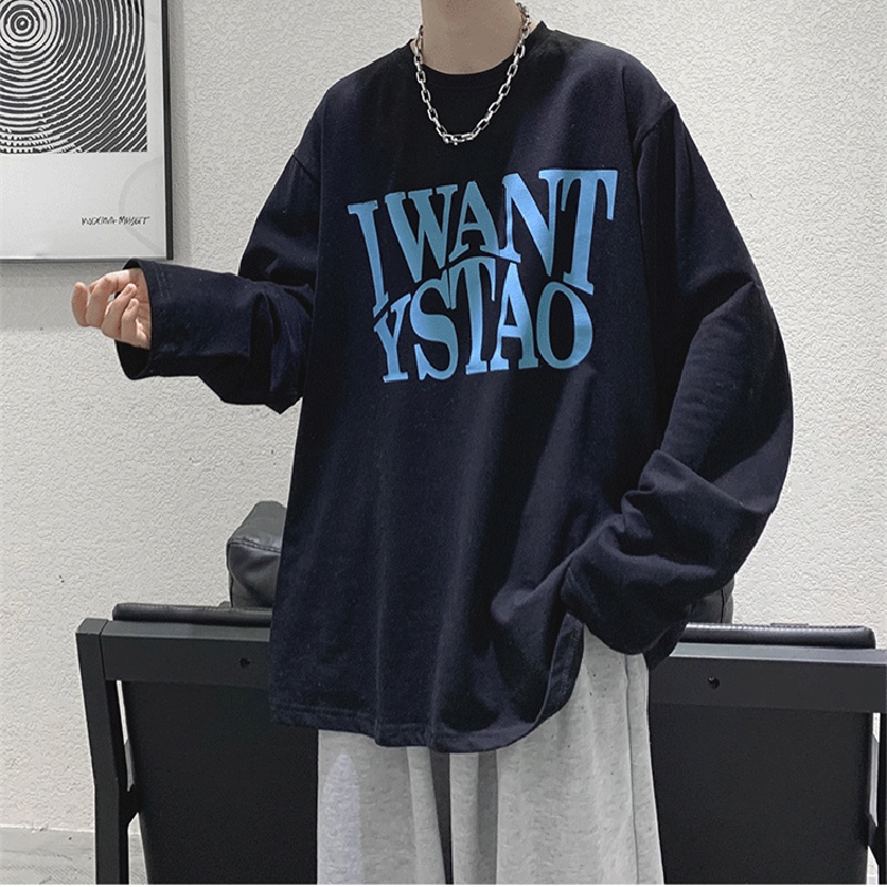 Áo Thun Tay Dài Dáng Rộng In Chữ Phong Cách Hip Hop Đường Phố Hàn Quốc Thời Trang Cho Nam Và Nữ Size M-5XL