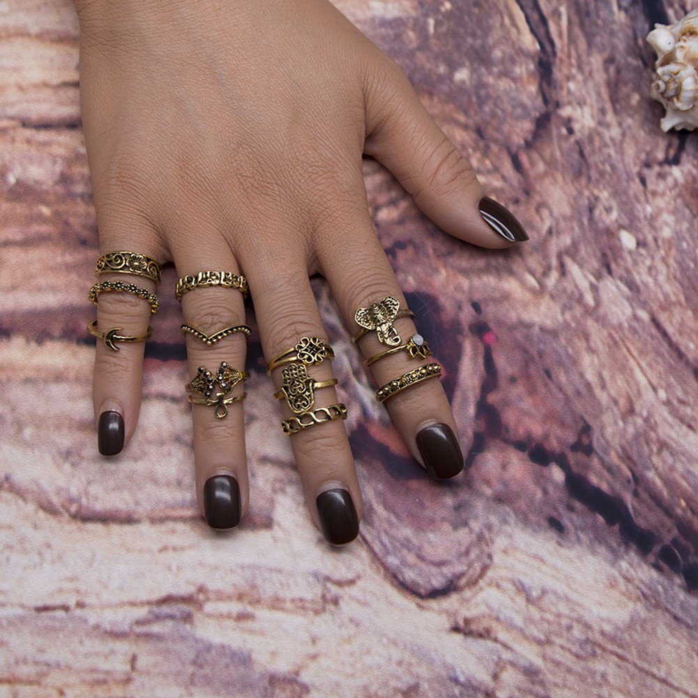 Bộ 13 Nhẫn Đeo Đốt Ngón Tay Nhiều Kiểu Họa Tiết Phong Cách Boho Thời Trang Cho Nữ