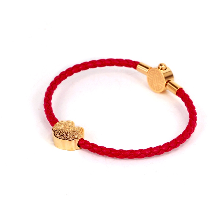 Vòng tay dây da cao cấp màu đỏ khóa trường thọ may mắn cho người đeo