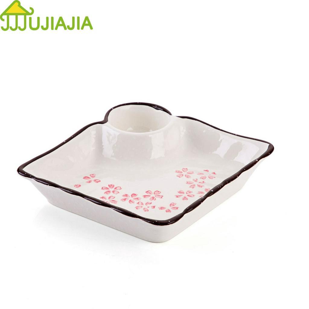 Đĩa Gốm JUJIAJIA Hình Vuông Có Ô Nhỏ Đựng Nước Sốt Tiện Lợi