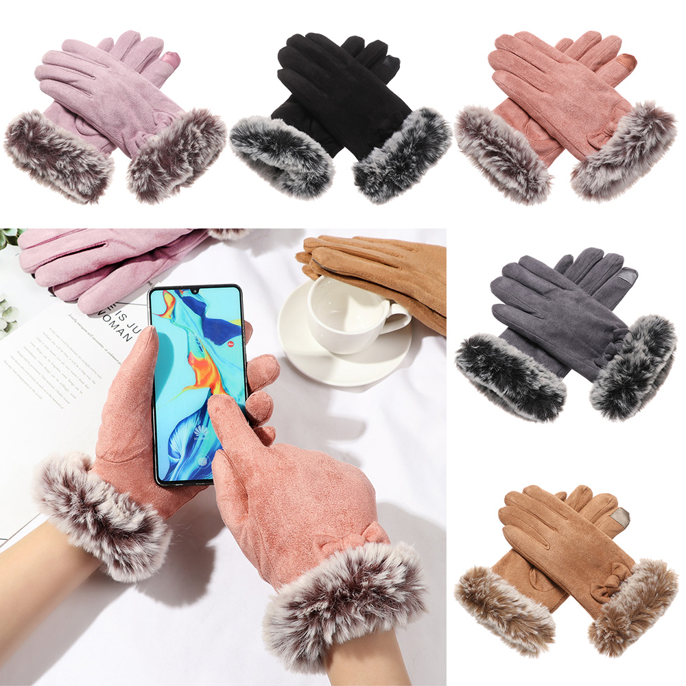 Đôi găng tay bằng da lộn cảm ứng màn hình thời trang cho nữ