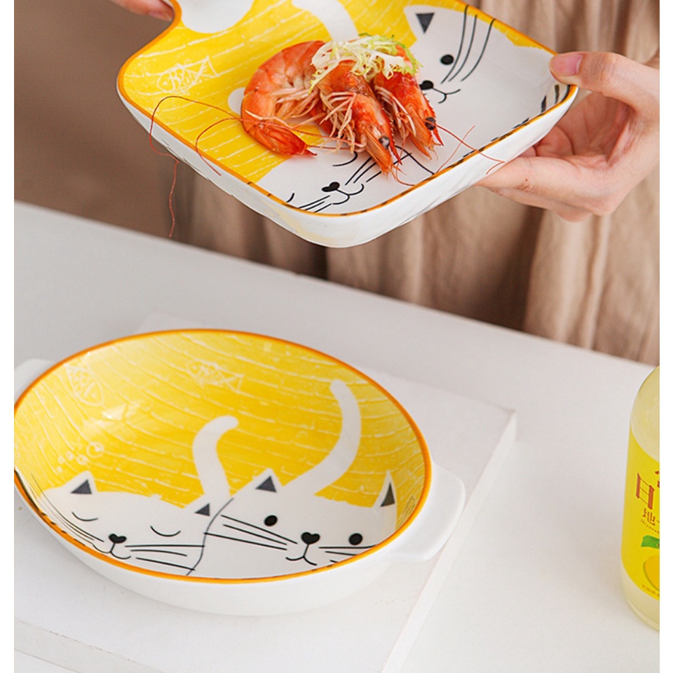 Bộ chén bát đĩa sứ ăn dặm Mèo Cute phong cách Nhật bản dễ thương cho bé
