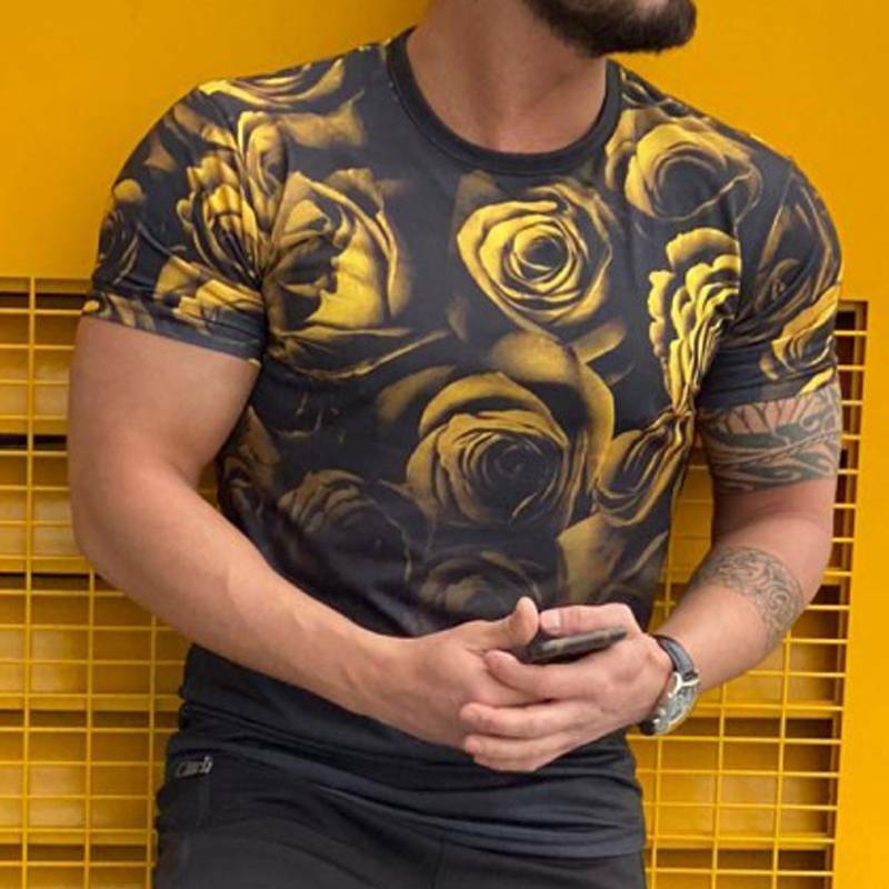 Men's T Shirt Slim Fit Short Sleeve Crew Neck Summer Fitness Tee