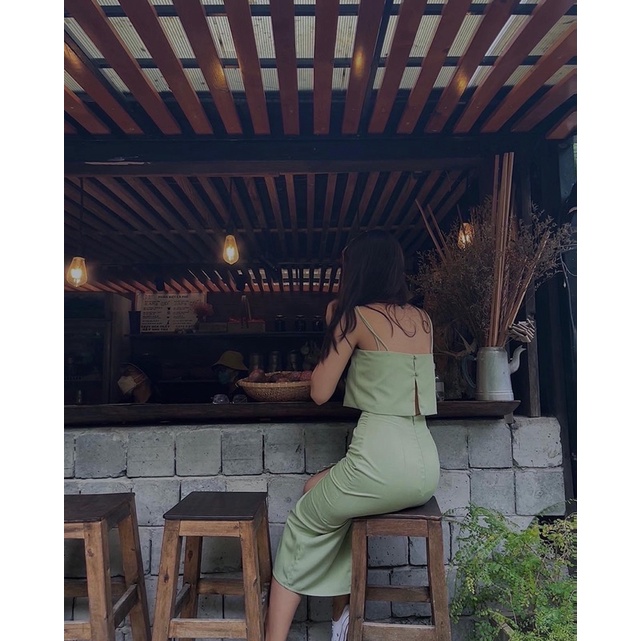 LILLIE | Set váy 2 dây nút bọc