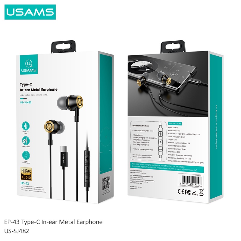 Tai Nghe Nhét Tai USAMS Âm Thanh HiFi Sống Động Chất Lượng Cao