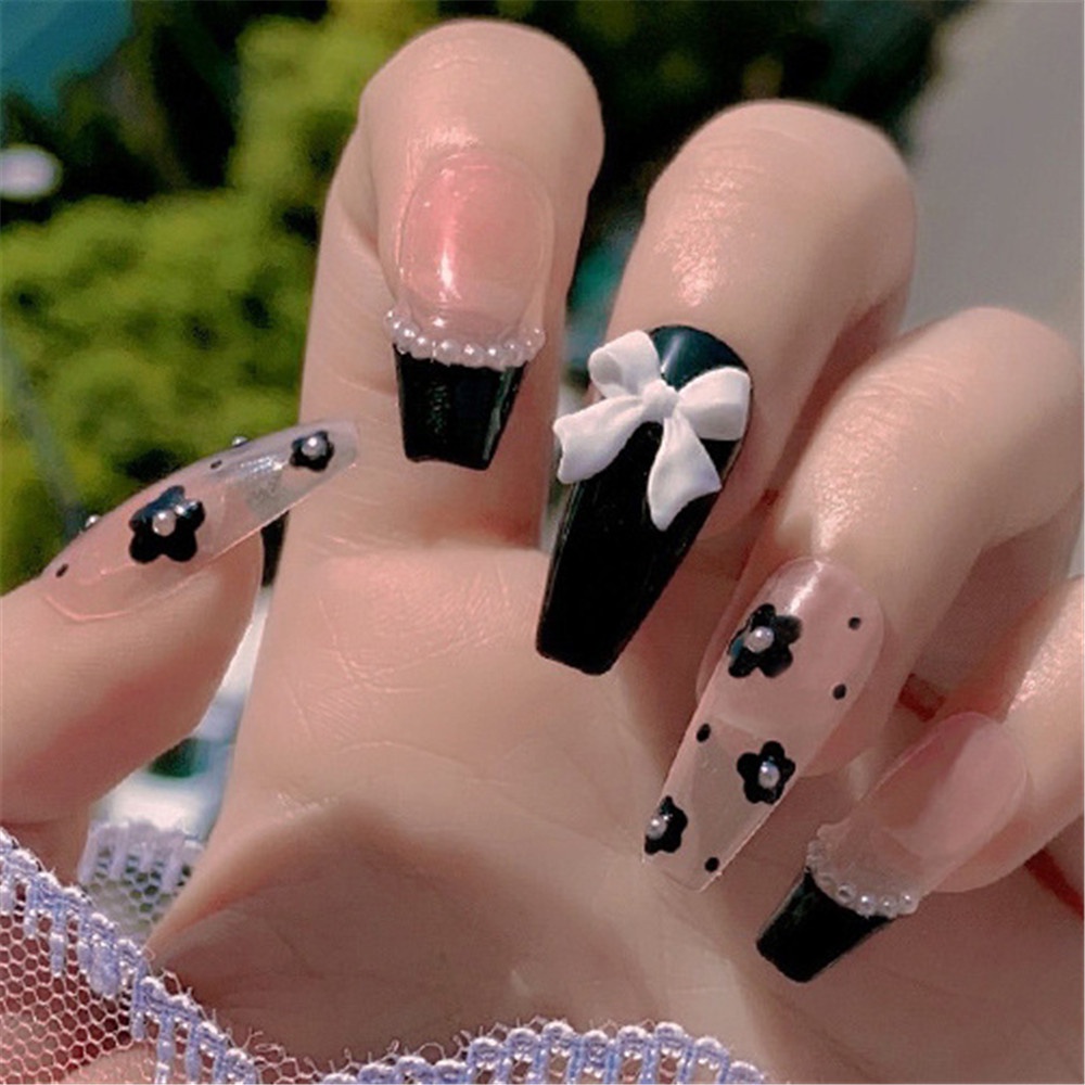 [Hàng mới về] Bộ 50 nơ bướm 3D trang trí móng tay nghệ thuật DIY bằng nhựa resin màu trắng/đen đơn giản