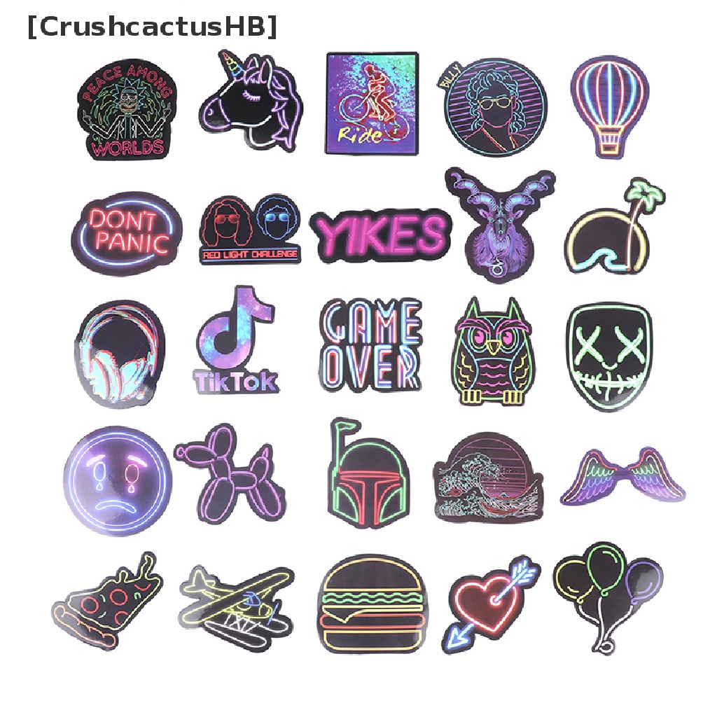 [CrushcactusHB] 50 Miếng Dán Hoạt Hình Graffiti Ánh Sáng Neon Trang Trí Xe Hơi Xe Máy Hành Lý DIY Bán Chạy