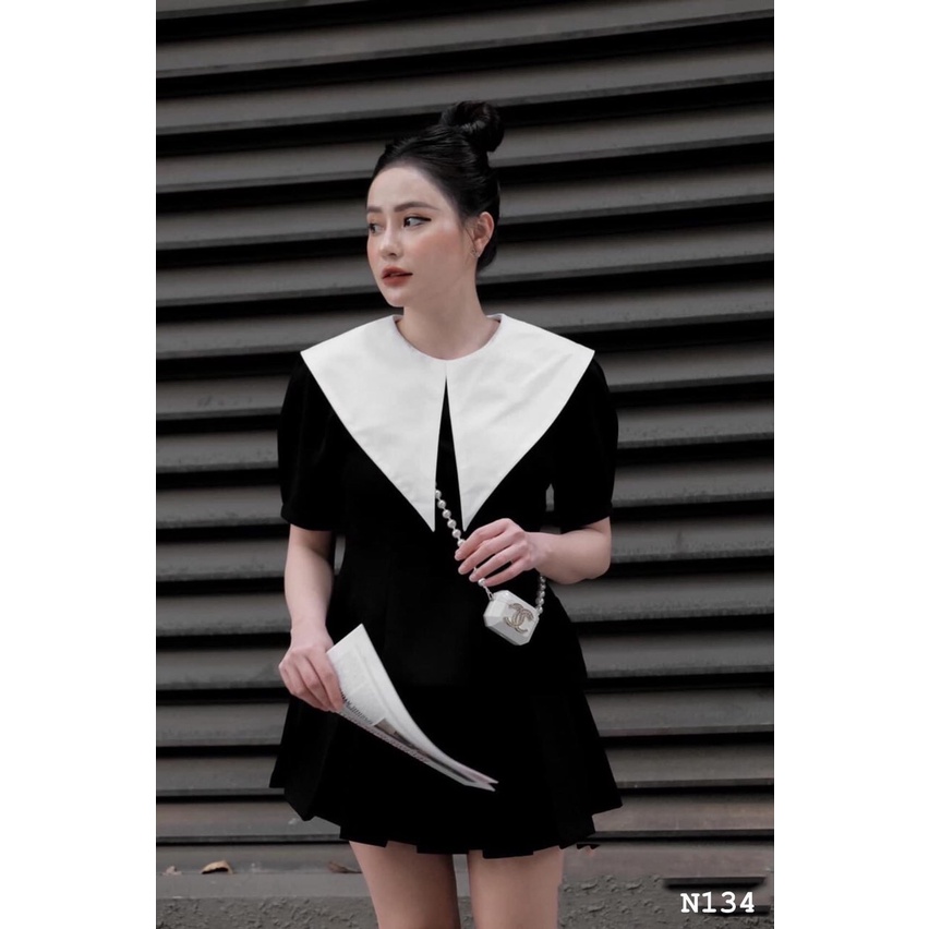 Sét áo cổ trắng phối chân váy chất mangto cao cấp-MINXY SHOP