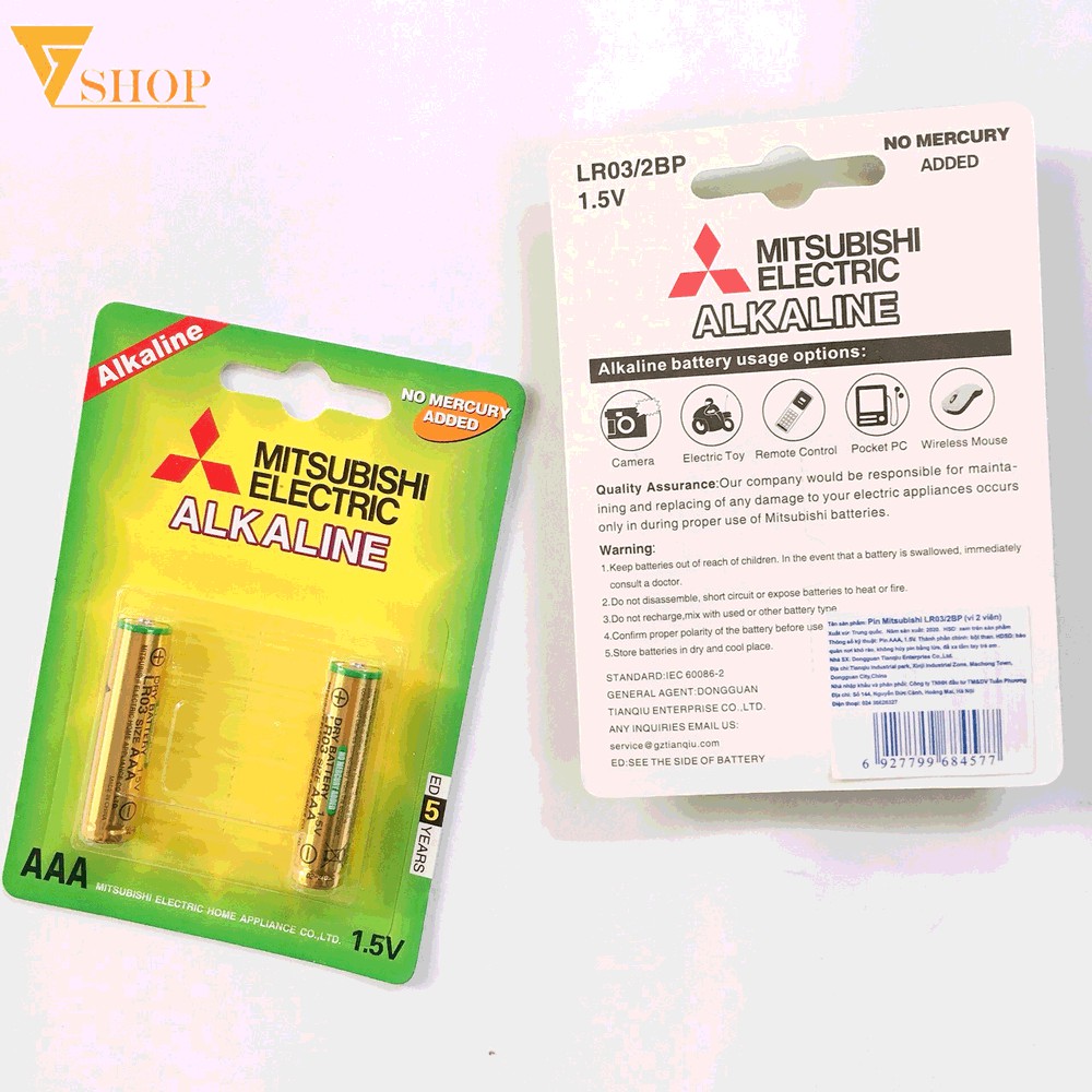 Pin AAA Mitsubishi Electric Alkaline Chính Hãng Vỉ 2 Viên