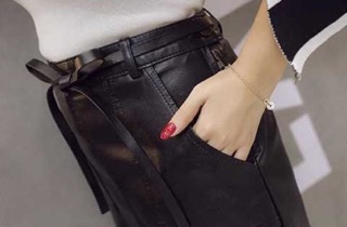 Chân Váy Da Xẻ Tà,Thắt Nơ Cao Cấp