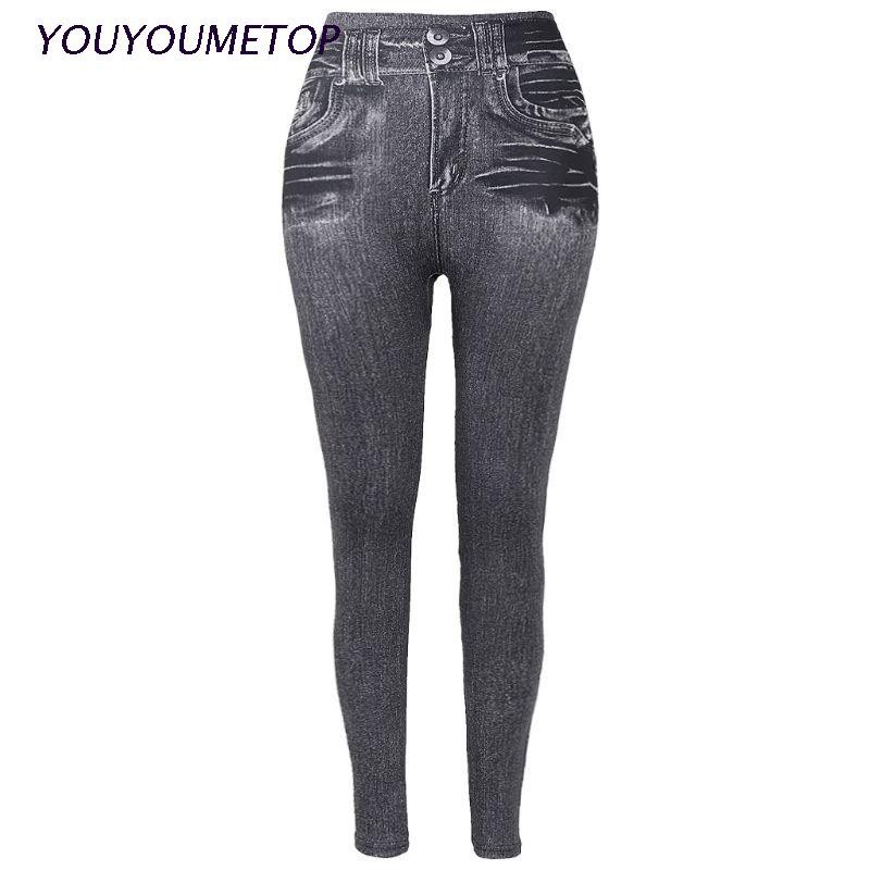 Quần Legging Giả Jean Lưng Cao Không Đường May Thời Trang Mùa Đông Cho Nữ Size S-2XL