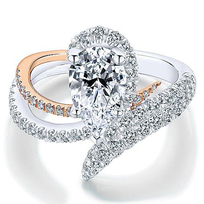 Aifei Jewellery Women Ring Mosaic Diamond 925 Sterling Silver 18K Rose Gold Plating R314