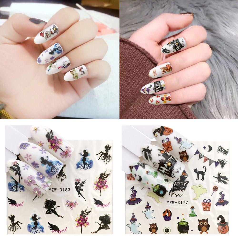 Sticker Dán Móng Nghệ Thuật DIY Hình Chim Công Mùa Thu Halloween