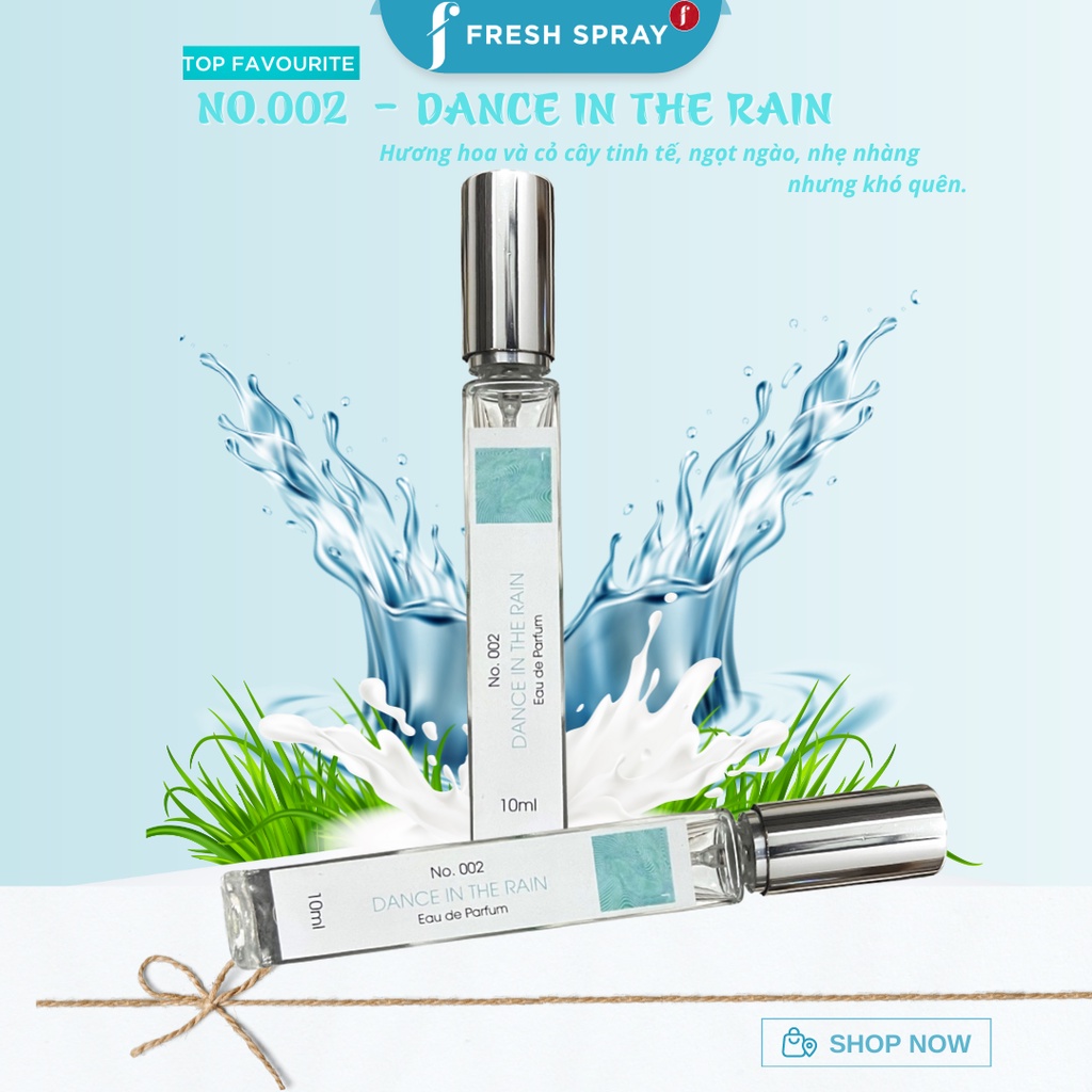 (Mẫu thử 10ml) Nước Hoa F Fresh Spray DANCE IN THE RAIN Hương Hoa và Cỏ Cây Tinh Tế, Ngọt Ngào, Nhẹ 