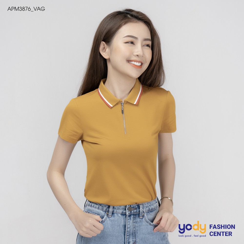Áo thun polo nữ YODY cổ khóa trụ phối kẻ chất vải cotton cao cấp APN3876 | BigBuy360 - bigbuy360.vn