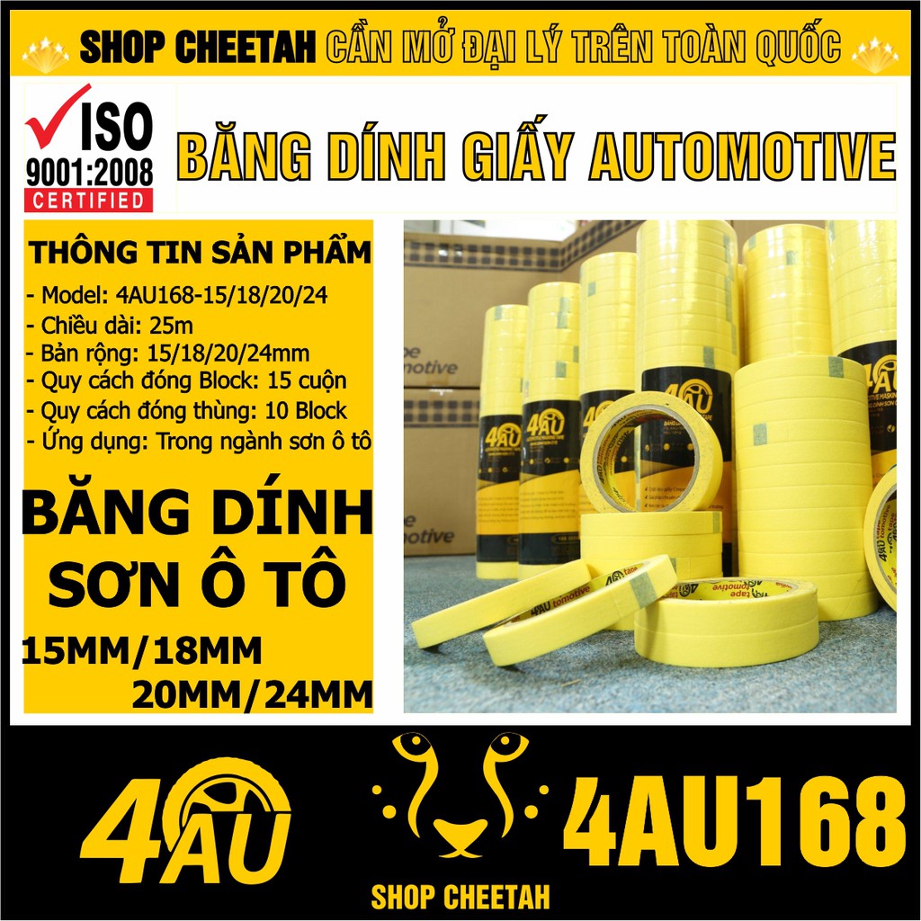 [01 cây] Băng dính giấy sơn ô tô 4AU168 – Băng dính giấy Automotive – Không để lại keo – Chịu nhiệt - Dùng cho Gara sơn