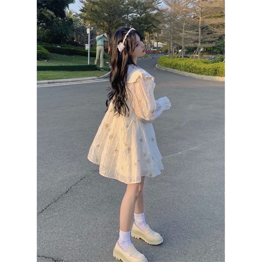 Đầm babydoll cổ bèo tay phồng siêu xinh