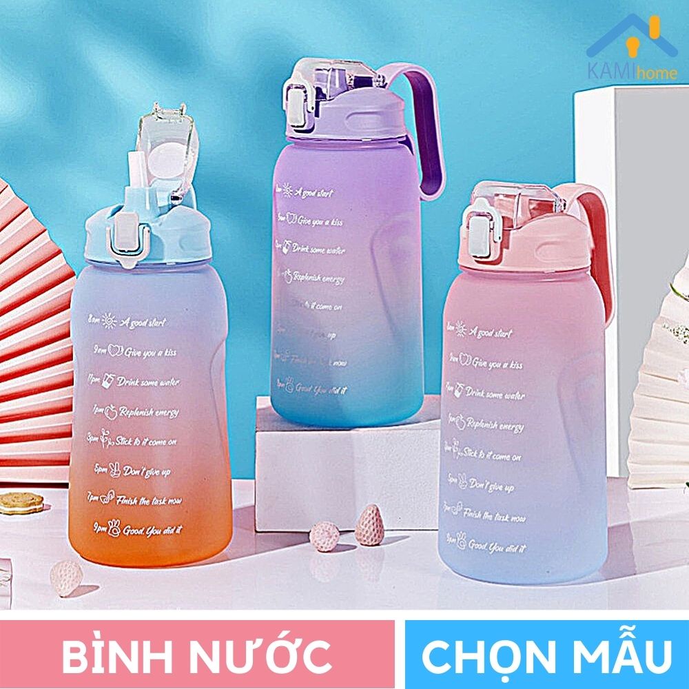Bình nước cỡ lớn chia vạch 1.000-1.200-2.000ml (Hàng chuẩn có kèm Ống hút) KM22046