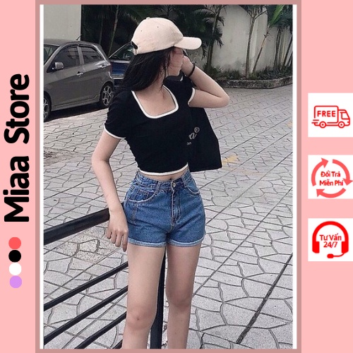 Áo Croptop nữ Tay ngắn cổ vuông ôm body 100% Cotton xịn xò, Croptop nữ ngắn tay trẻ trung - ACTN02