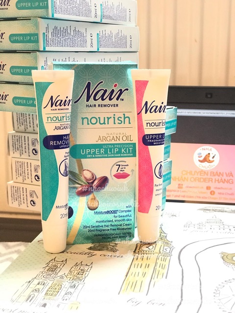 Tẩy ria mép Nair Hair Remover - Natural Argan Oil - Upper Lip Kit (20ml)