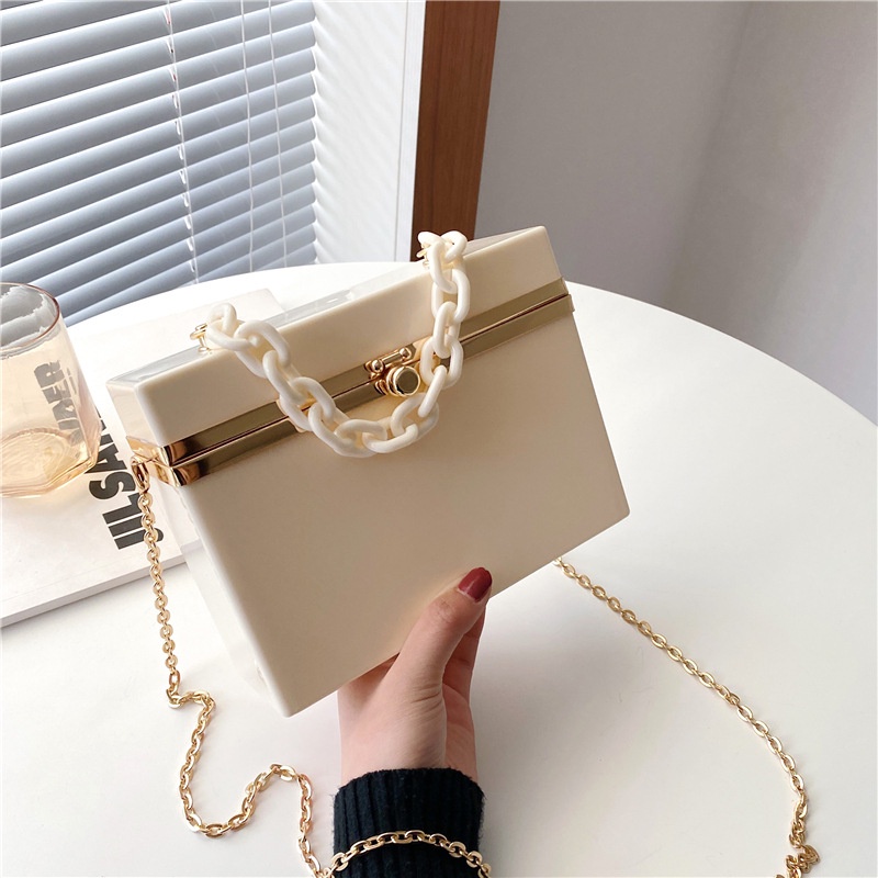 Túi đeo chéo IELGY hình vuông cỡ nhỏ bằng acrylic phối dây xích thời trang cho nữ