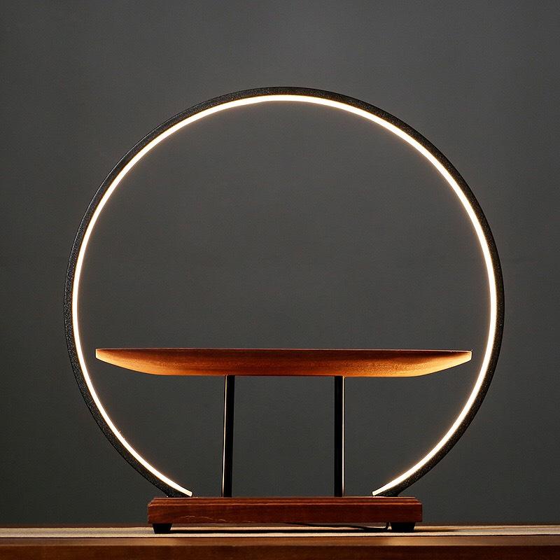 kệ đèn led hình tròn đặt tượng phật có kèm cây -đèn hào quang trang trí cùng tượng decor tiểu cảnh không gian àng