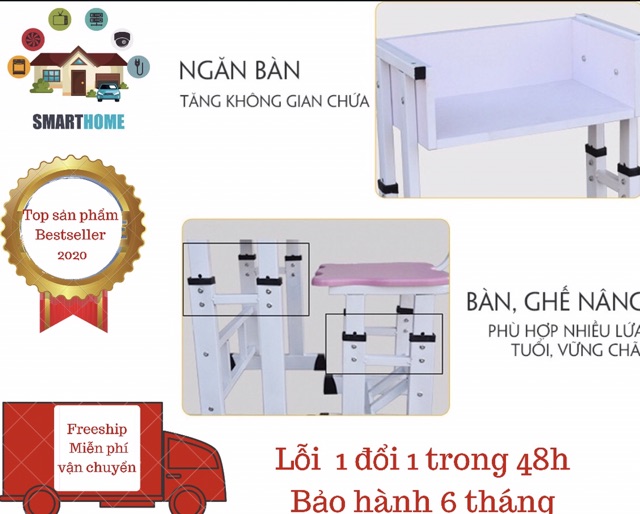 Bàn ghế học sinh,bàn ghế thông minh tùy chỉnh cao thấp cho bé,có đồng hồ,giá sách và bàn tính. | BigBuy360 - bigbuy360.vn