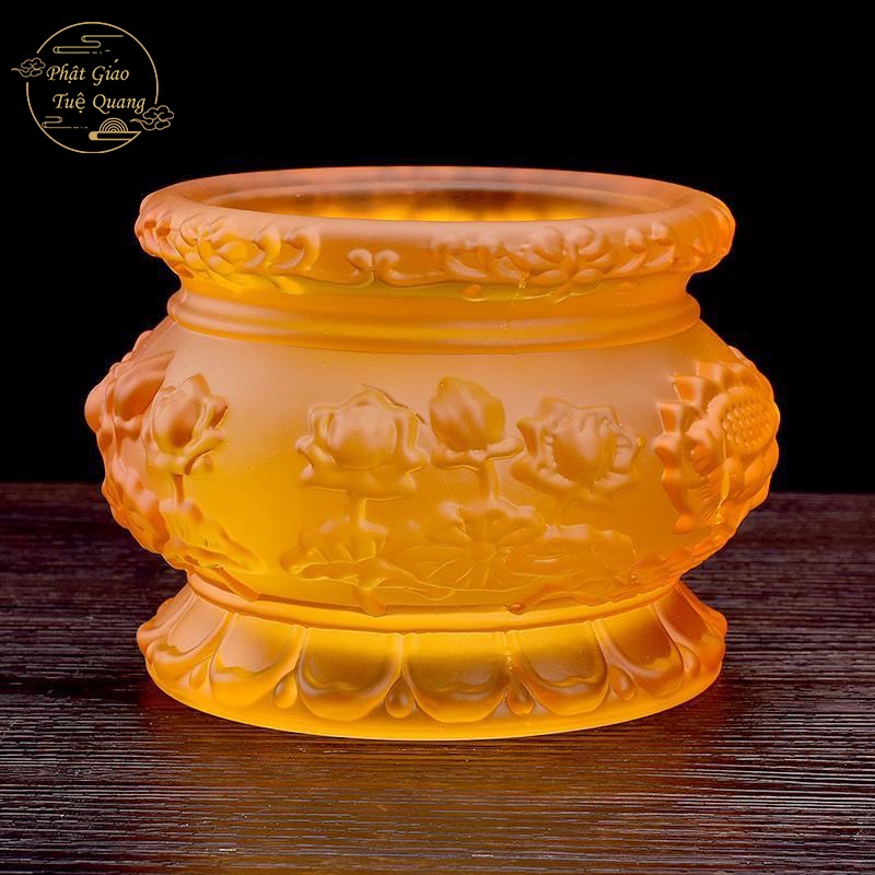 Bộ Thờ Cúng Bình , Lư , Dĩa, Chun , màu vàng lưu ly Cao Cấp - Phật Giáo Tuệ quang