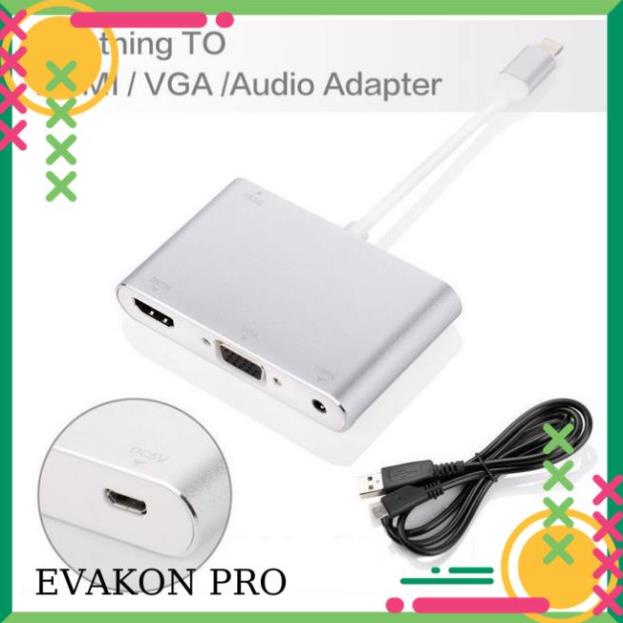 Cáp nối iPhone với đầu dây HDMI hoặc VGA Lightning to HDMI và VGA Audio để xem máy chiếu tivi cáp HDMI cho iphone