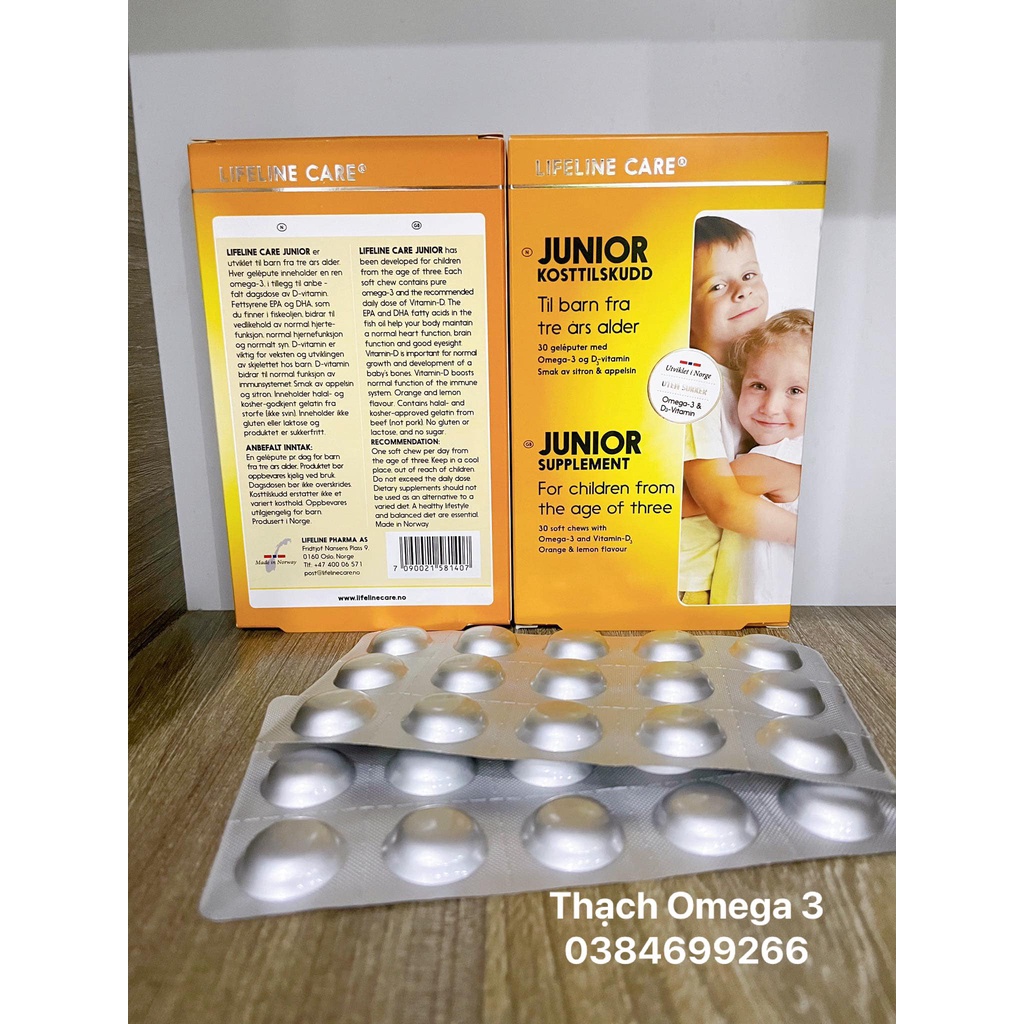 Thạch dầu cá kim cương Omega 3, vitamin D LIFELINE CARE cho bé 3 tuổi - Nội địa Na Uy hộp 30 viên