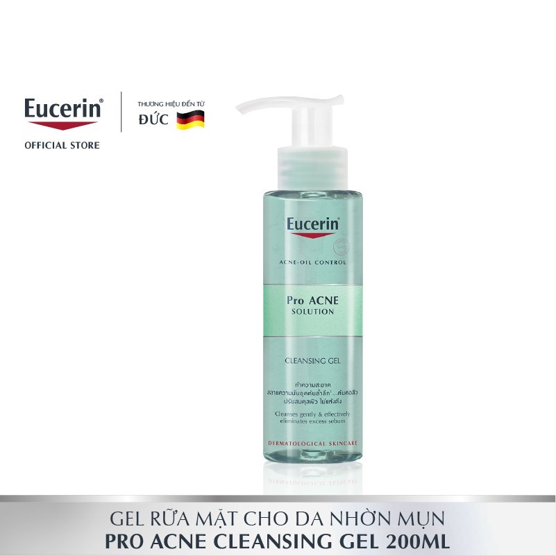 Bộ Chăm Sóc Da Mụn Eucerin ProAcne: Gel Rửa Mặt 200ml &amp; Kem Dưỡng Kiềm Dầu Matt Fluid 50ml