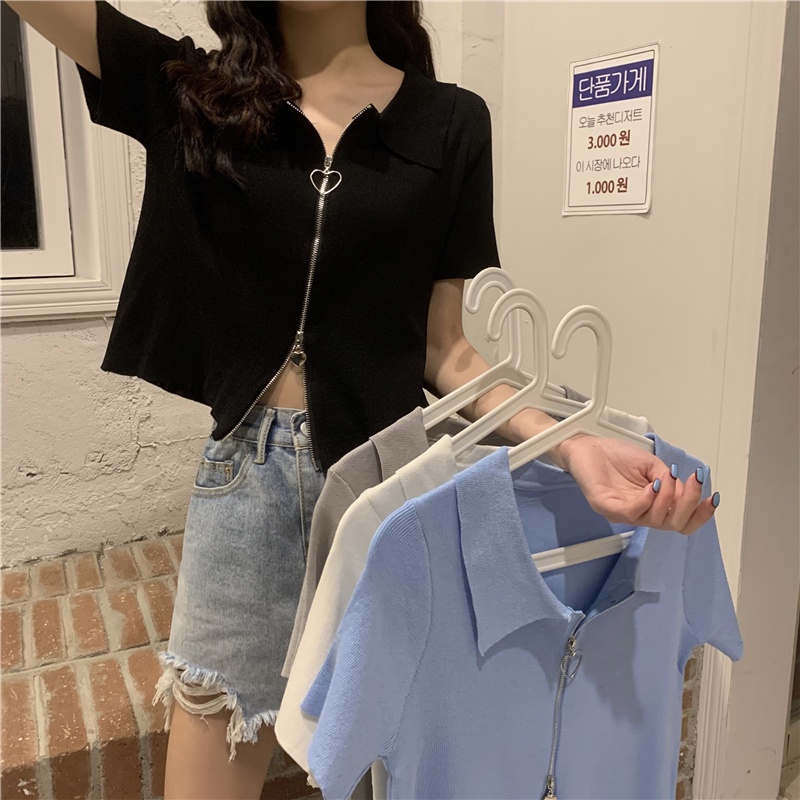 Áo Croptop Dệt Kim Tay Ngắn Dáng Ôm Thời Trang Mùa Hè Xinh Xắn Cho Nữ