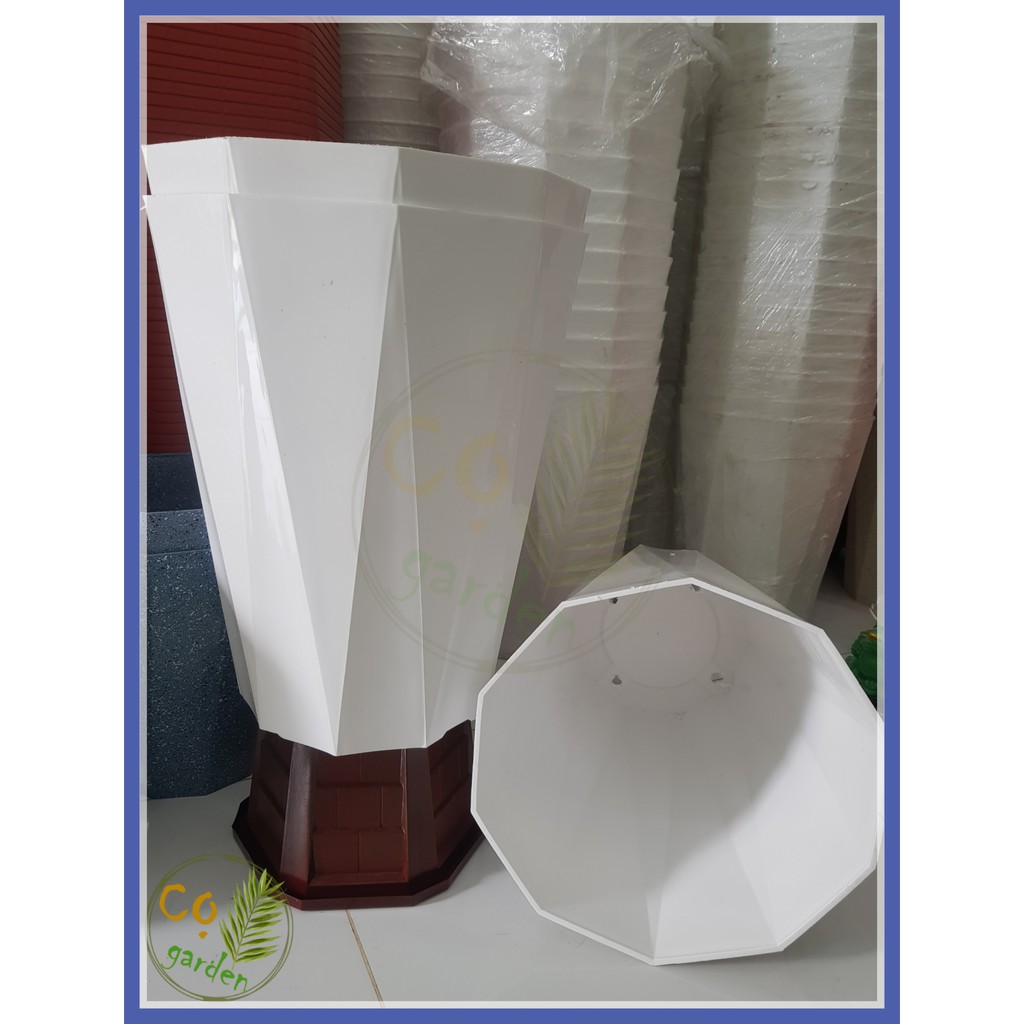 Chậu Nhựa Kim Cương Trắng 10 cạnh size Đại 44x35 - Cọ garden