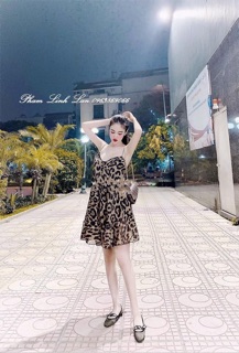 Đầm xoè beo hai dây chất mango cao cấp (Ảnh thật)