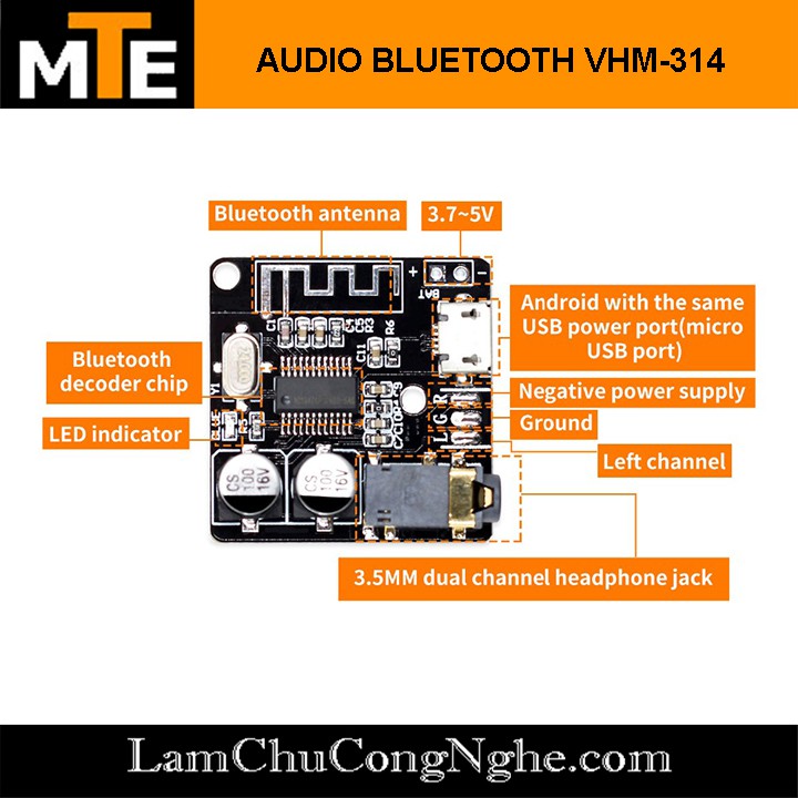Mạch giải mã âm thanh MP3 Lossless chế loa Bluetooth 5.0 VHM-314