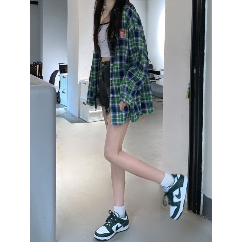 【ZHELIHANGFEI】Áo Sơ Mi Nữ Tay Dài Dáng Rộng Họa Tiết Caro Dễ Phối Đồ