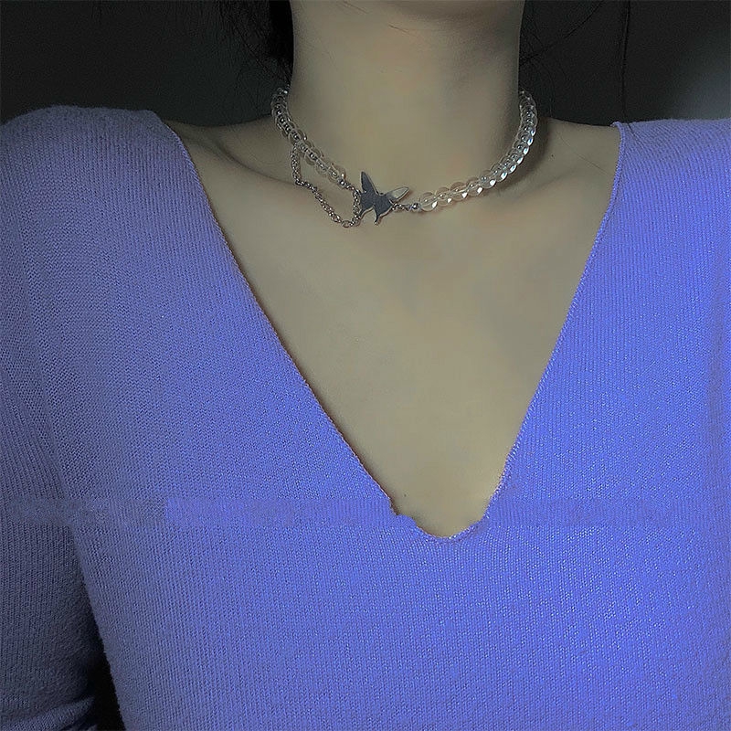 Personalized fashion, wild, transparent beads and butterfly necklace