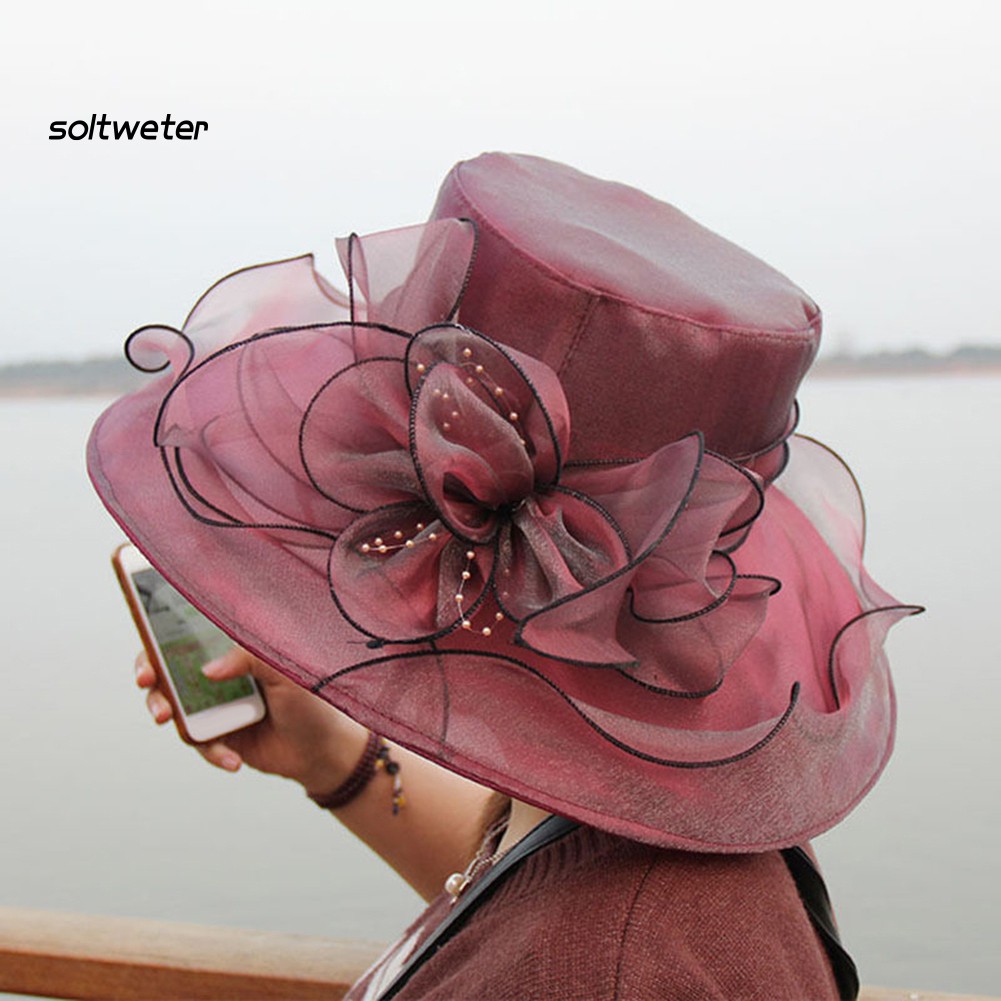 Mũ tròn vành đính hoa thời trang cho nữ