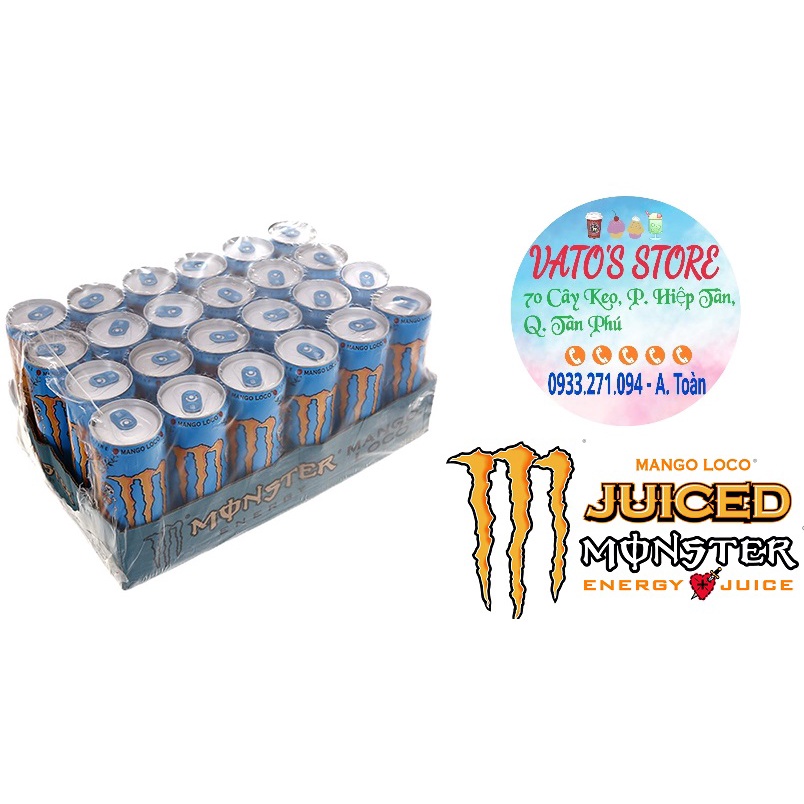 Thùng 24 lon nước tăng lực MONSTER xanh energy mango 355ml / Lốc 6 lon nước tăng lực MONSTER xanh energy mango 355ml