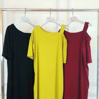 Váy maxi thun lệch vai