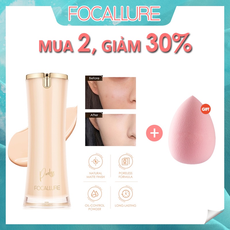 Kem nền Focallure dạng lỏng che phủ lỗ chân lông kiểm soát dầu hiệu quả